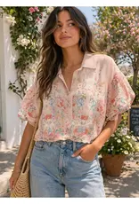 Charlotte Chiffon Embroidered Button Front Top