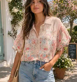 Charlotte Chiffon Embroidered Button Front Top