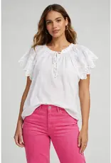 Peasant Tie Neck Top With Lace Detail on Sleeves