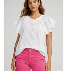 Peasant Tie Neck Top With Lace Detail
