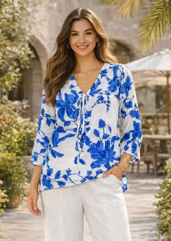 Lindsay Linique Tie Front Bell Sleeve Blouse