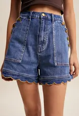 Samantha Scallop Button-Side Stretch Denim Shorts