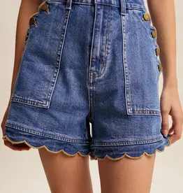 Samantha Scallop Button-Side Stretch Denim Shorts