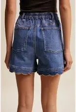 Samantha Scallop Button-Side Stretch Denim Shorts