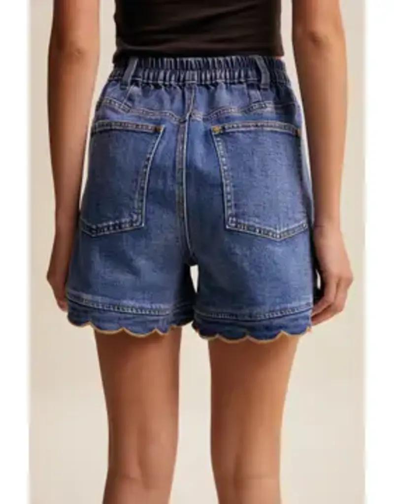 Samantha Scallop Button-Side Stretch Denim Shorts