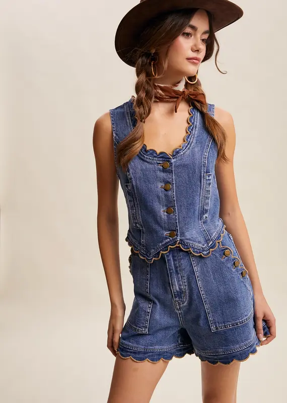 Samantha Scallop Trim Stretch Denim