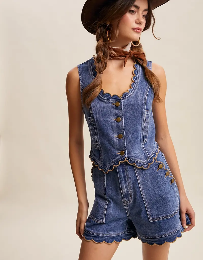 Samantha Scallop Trim Stretch Denim