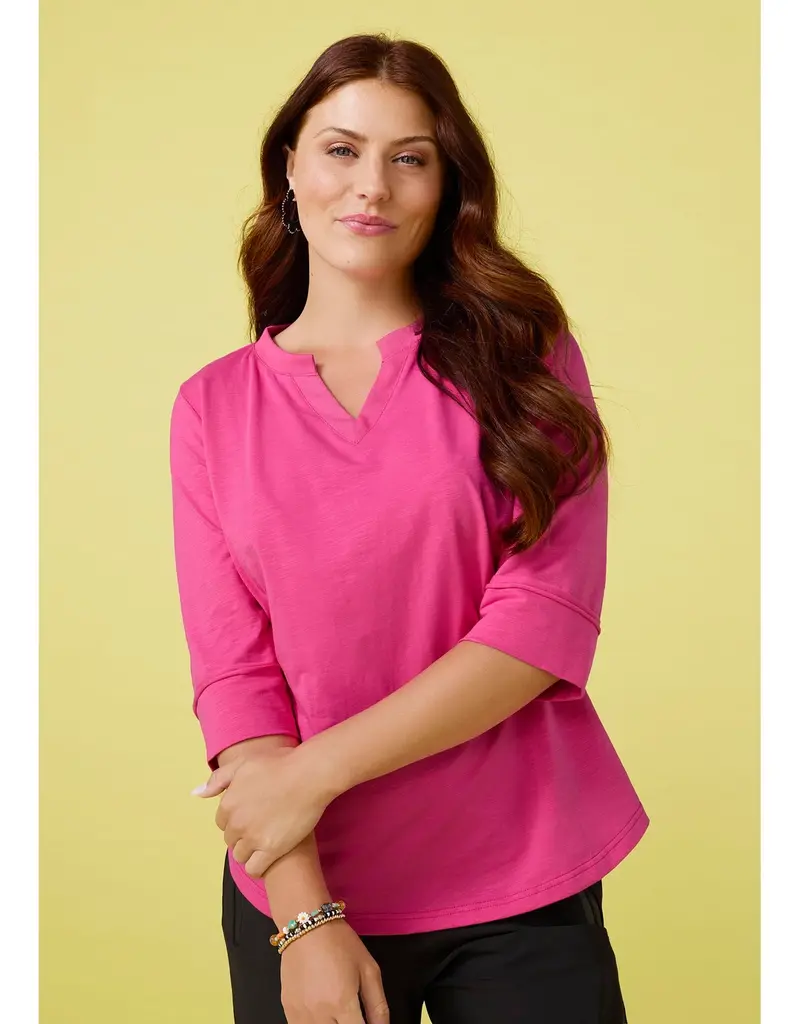 Saylor Notch Neck Elbow Sleeve Top