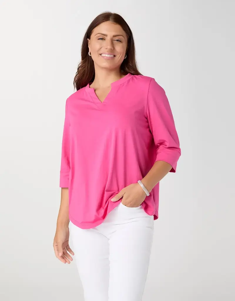 Saylor Notch Neck Elbow Sleeve Top