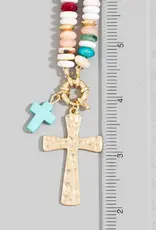 Angie Acrylic Disc Beaded Double Cross Pendant Necklace