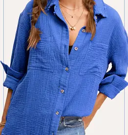 Cindy Crinkled Soft Washed Gauze Shirt - Available in 4 Colors -Royal-Candy-Lemon-White