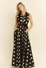 Polka DotBelted Sleeveless Shirt Dress