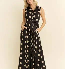 Polka DotBelted Sleeveless Shirt Dress