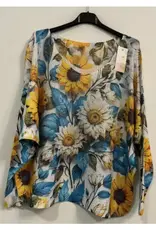 Yellow Sunflower V-Neck Knit Printed Top - One Size