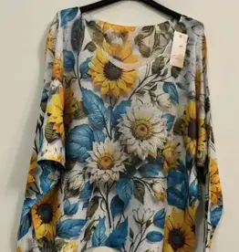 Yellow Sunflower V-Neck Knit Printed Top - One Size