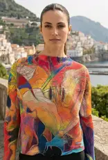 Abstract Round Knit Print Top - One Size