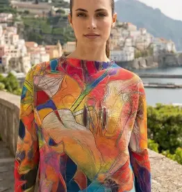 Abstract Round Knit Print Top - One Size