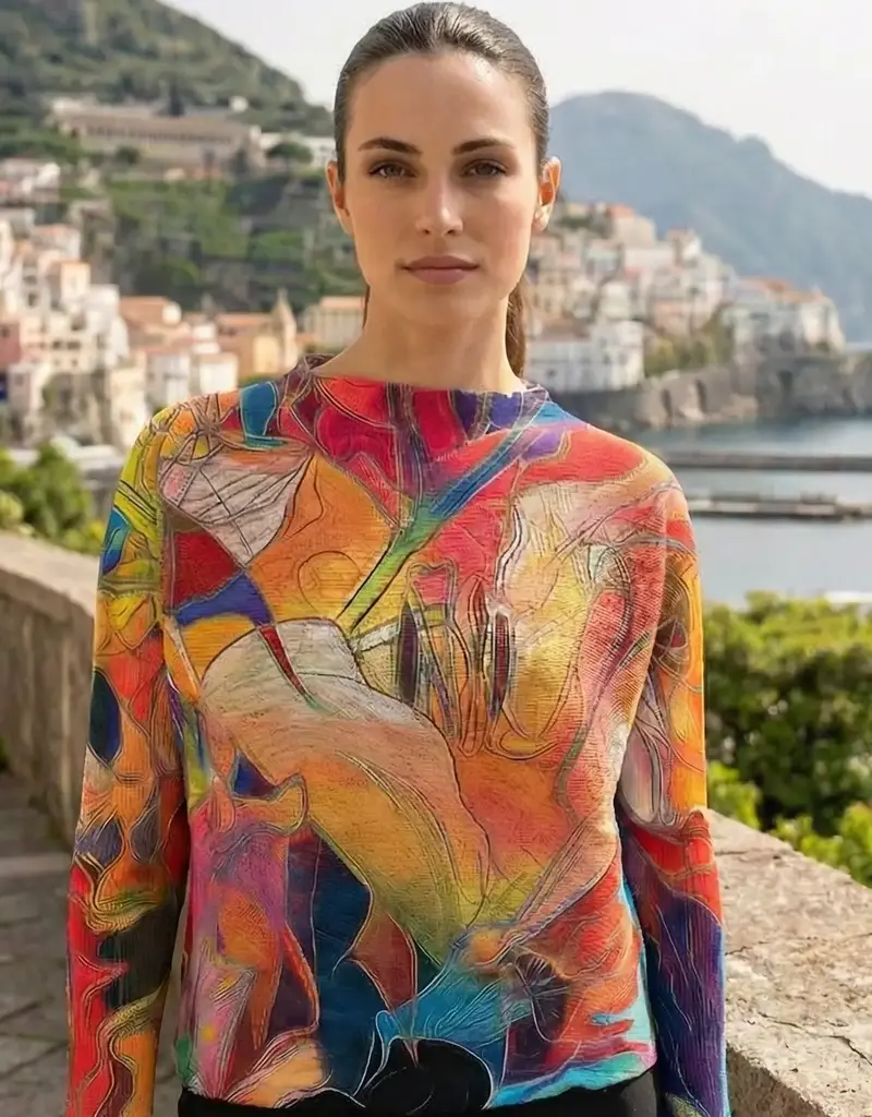 Abstract Round Knit Print Top - One Size