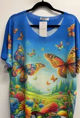 Italian Knit  Butterfly Garden Blue Printed Top