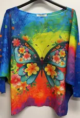 Italian Big Floral Butterfly Knit Top - One Size