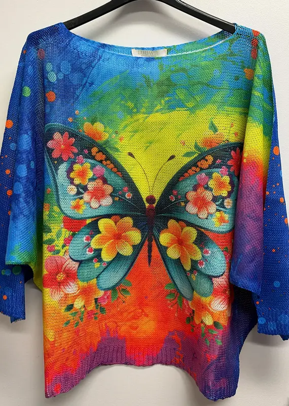 Italian Big Floral Butterfly Knit Top - One Size