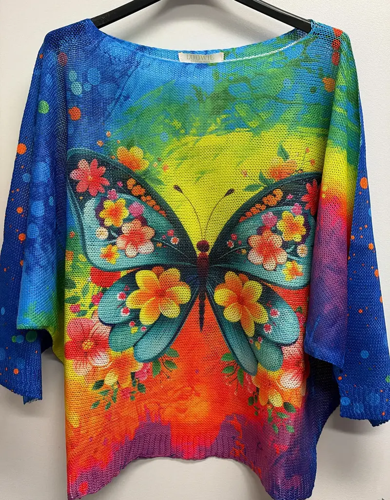 Italian Big Floral Butterfly Knit Top - One Size