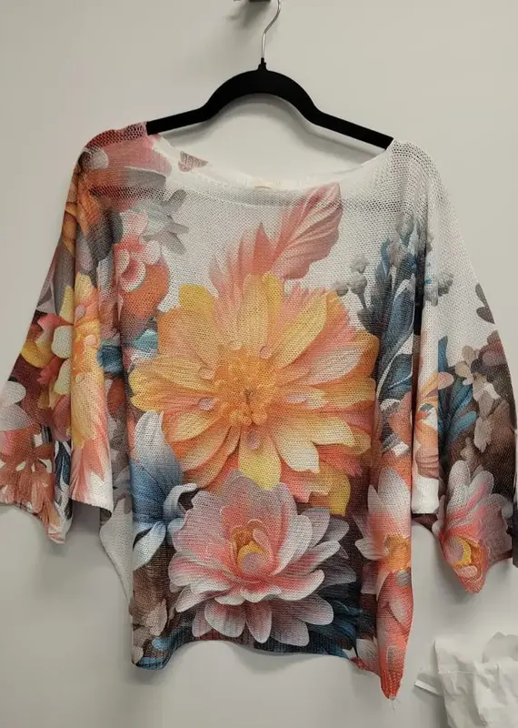 Italian Oversized Floral Print Knit Top - One Size