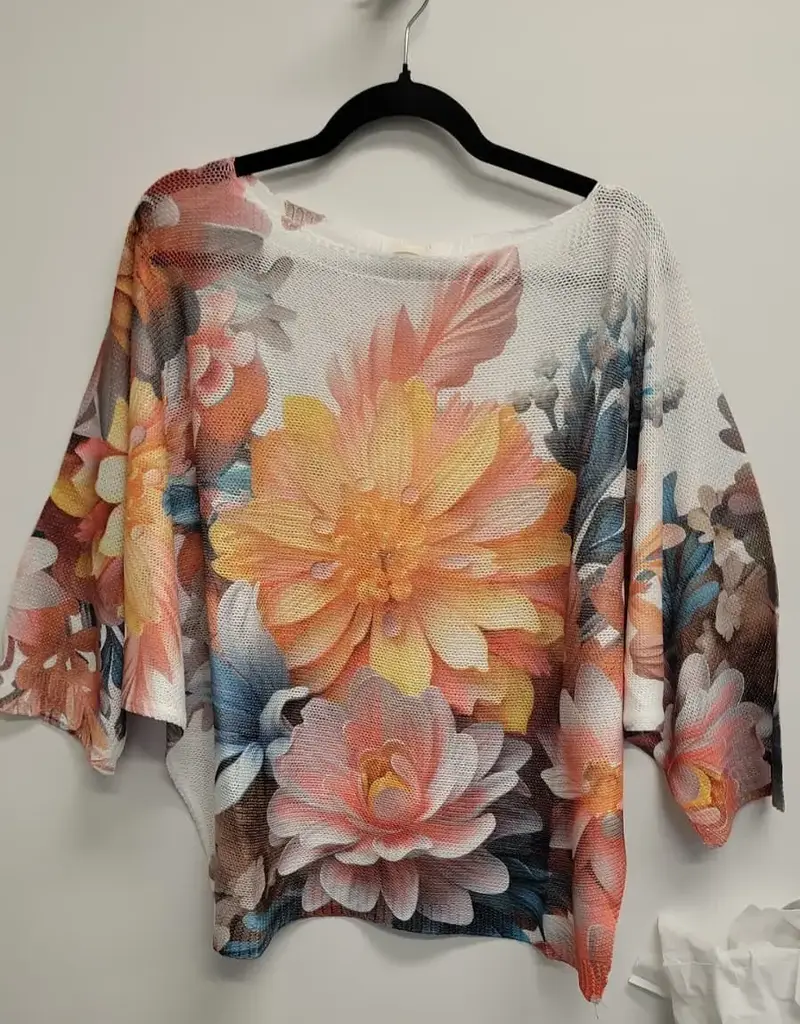 Italian Oversized Floral Print Knit Top - One Size