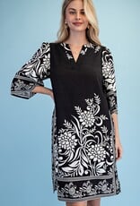 Rebecca Border Print Relaxed Fit V-neck Dress