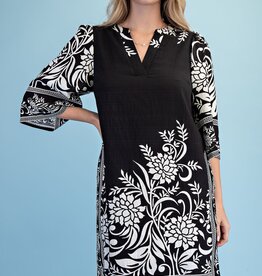 Rebecca Border Print Relaxed Fit V-neck Dress