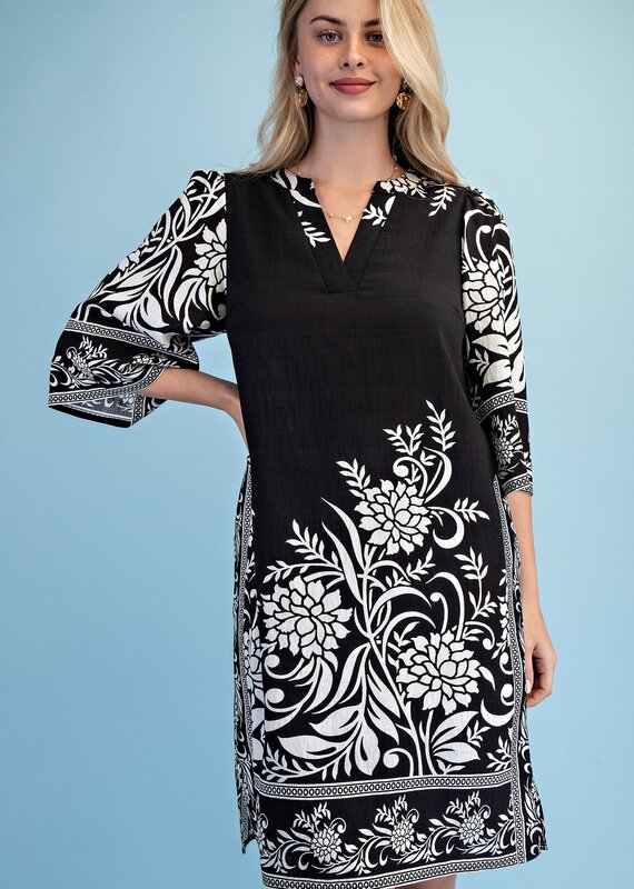 Rebecca Border Print Relaxed Fit V-neck Dress