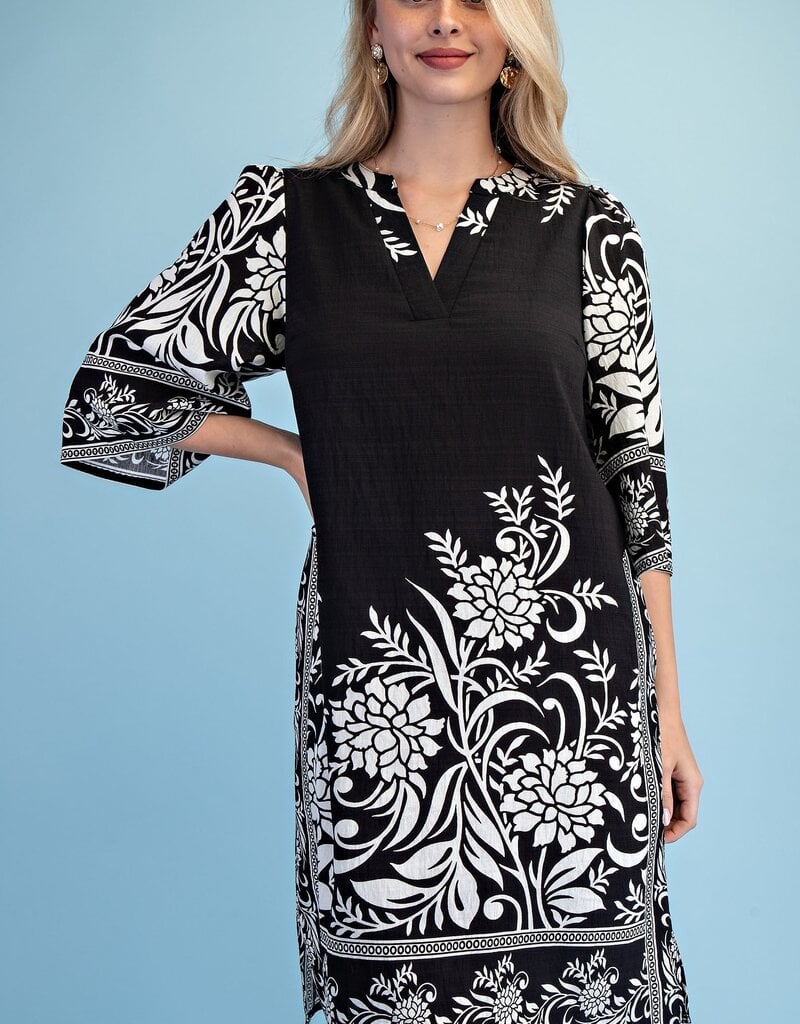 Rebecca Border Print Relaxed Fit V-neck Dress