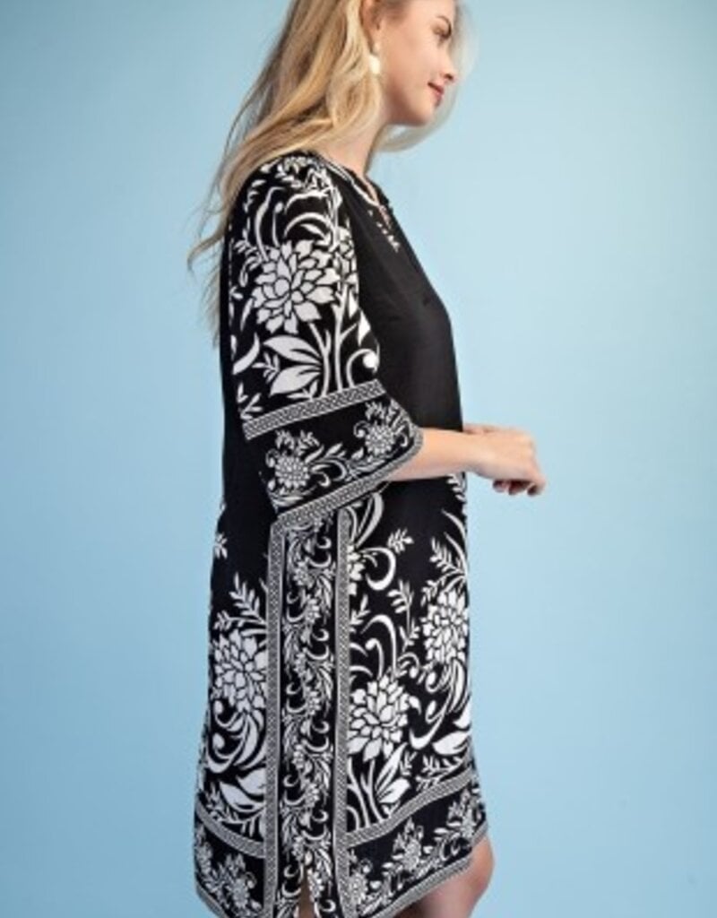 Rebecca Border Print Relaxed Fit V-neck Dress