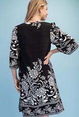 Rebecca Border Print Relaxed Fit V-neck Dress