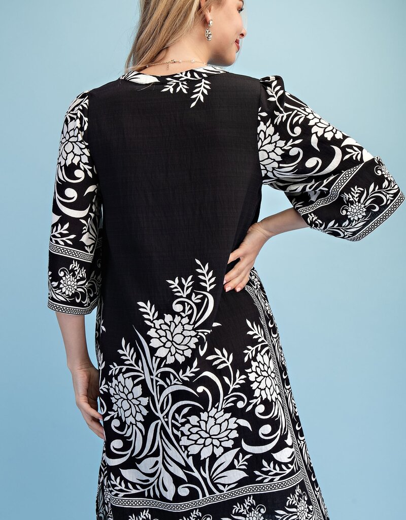 Rebecca Border Print Relaxed Fit V-neck Dress