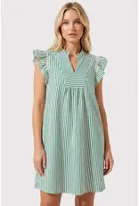 Faye Frilled Neck Smocked Sleeve Striped Dress