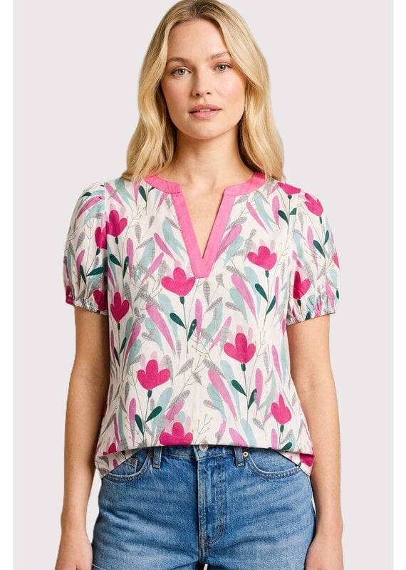 Valerie V-Neck Poplin Flroal Top