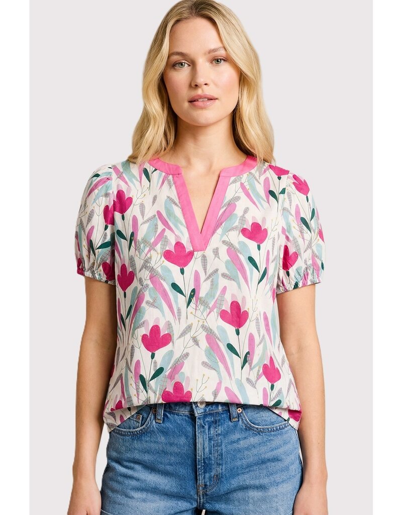 Valerie V-Neck Poplin Flroal Top
