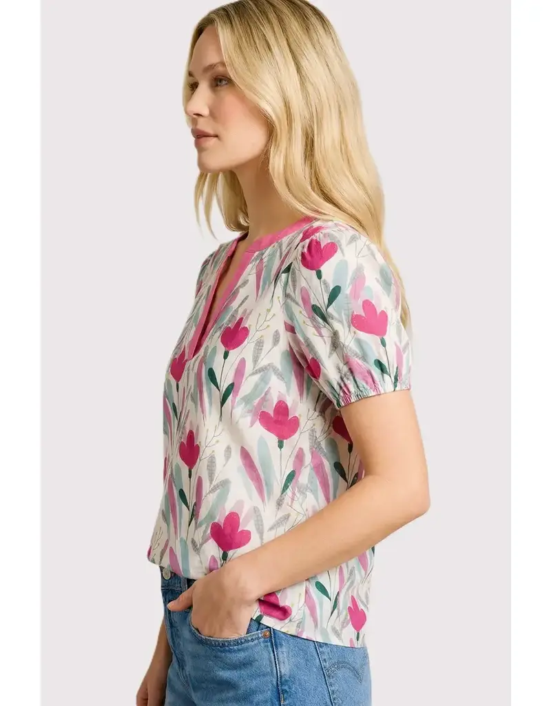 Valerie V-Neck Poplin Flroal Top