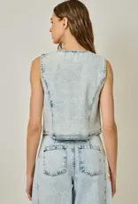 Floral Print Denim Vest With Tie Front Detail