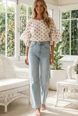 Windy Polka Dot Wild Ruffle Sleeve Flowy Top