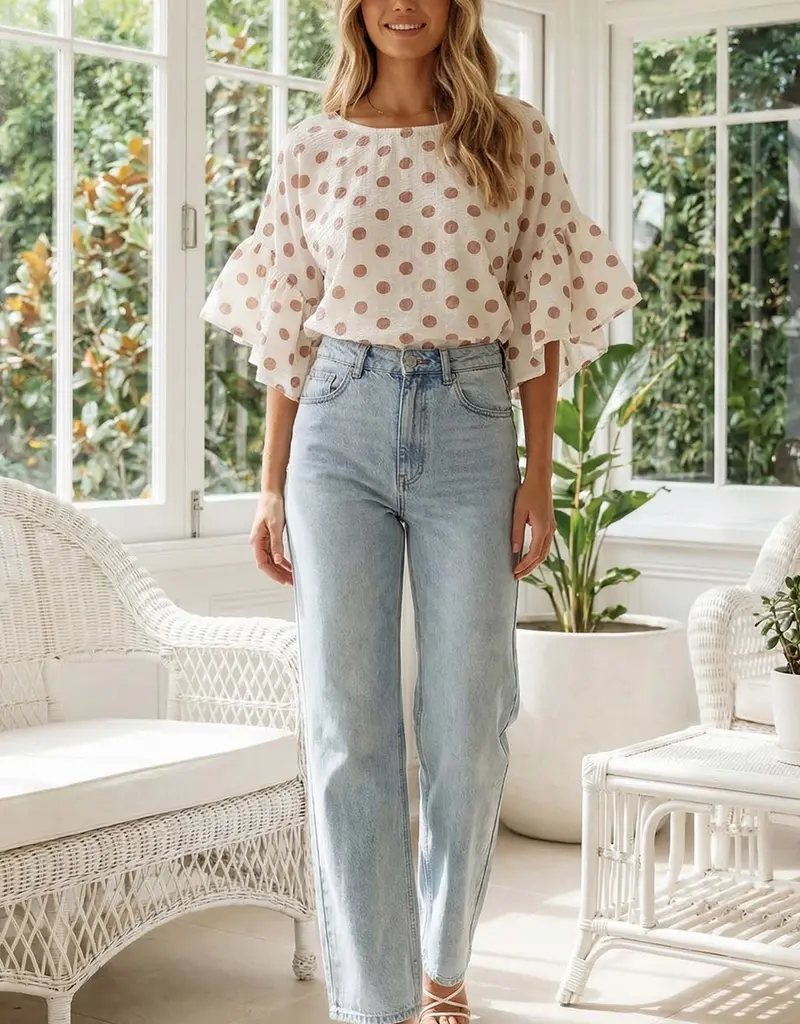 Windy Polka Dot Wild Ruffle Sleeve Flowy Top