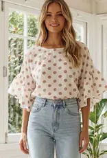 Windy Polka Dot Wild Ruffle Sleeve Flowy Top