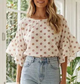 Windy Polka Dot Wild Ruffle Sleeve Flowy Top
