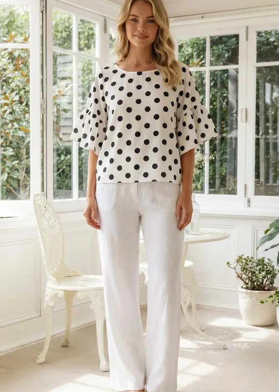 Windy Polka Dot Wild Ruffle Sleeve Flowy Top