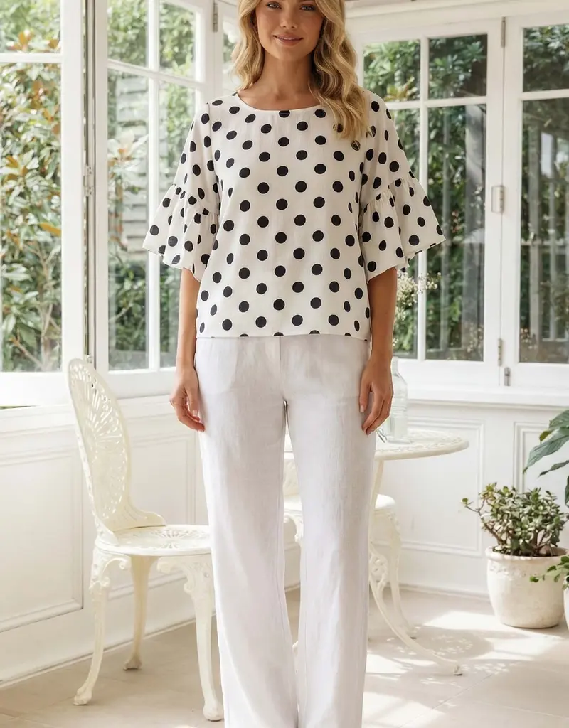 Windy Polka Dot Wild Ruffle Sleeve Flowy Top