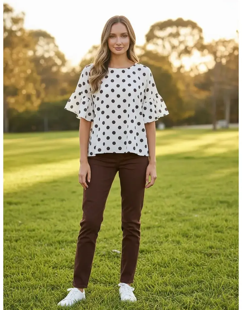 Windy Polka Dot Wild Ruffle Sleeve Flowy Top