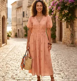 Priscilla Princess Sleeve Eyelet Midi Dress