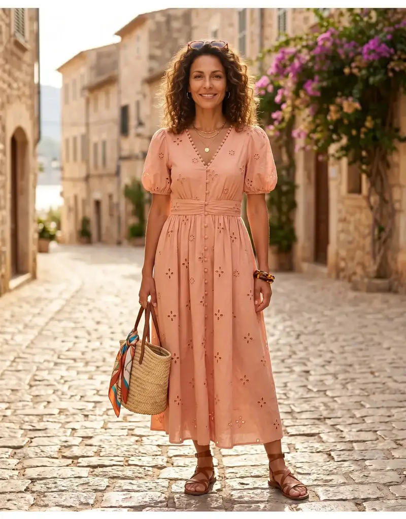 Priscilla Princess Sleeve Eyelet Midi Dress