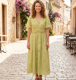 Priscilla Princess Sleeve Eyelet Midi Dress